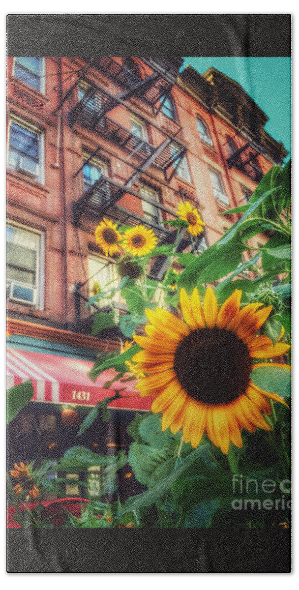 City Sunflowers Hand Towel featuring the photograph Summer in the City - Sunflowers by Miriam Danar