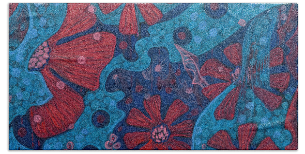 Bizarre Flower Hand Towel featuring the pastel Summer Rain by Julia Khoroshikh