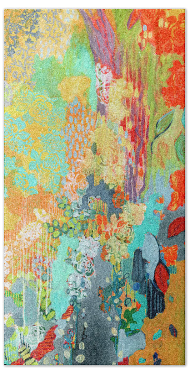 Abstract Hand Towel featuring the painting Summer Rain Part 3 by Jennifer Lommers
