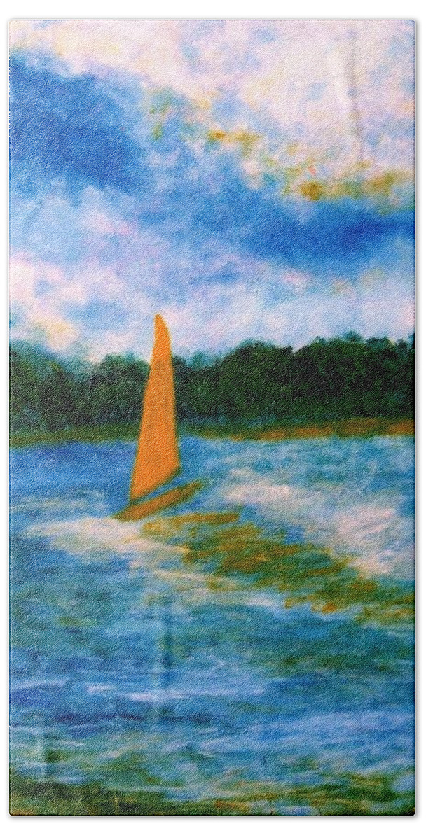 Long Island Sound Hand Towel featuring the painting Summer Sailing by John Scates