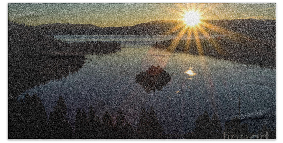 Emerald Bay Sunrise Hand Towel featuring the photograph Summer Solstice Emerald Bay by Mitch Shindelbower