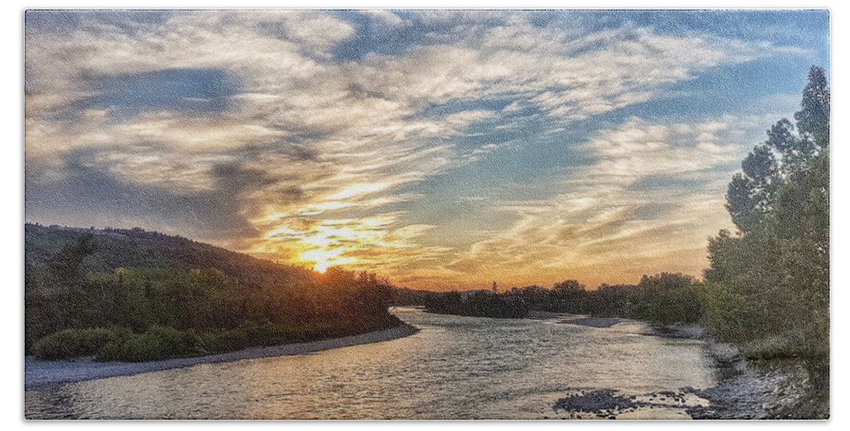 After A Great Walk Along The Bow River Hand Towel featuring the photograph Summer Sunset at Edworthy Park by Nadia Seme
