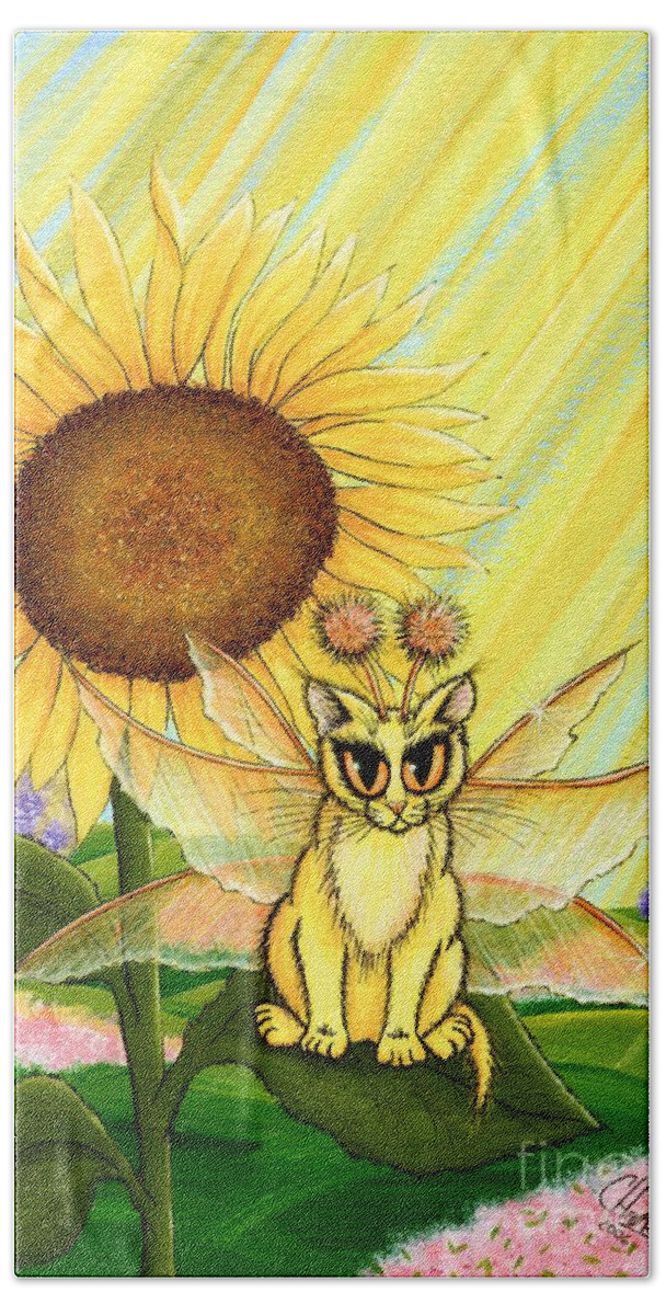 Summer Bath Towel featuring the painting Summer Sunshine Fairy Cat by Carrie Hawks