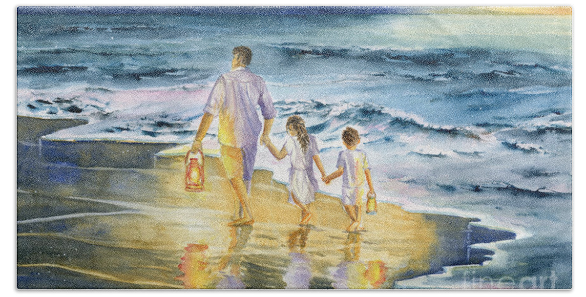 Summer Vacation Memory Hand Towel featuring the painting Summer Vacation Memory by Melly Terpening
