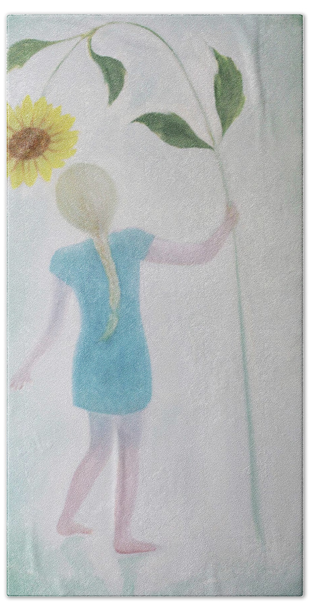Sun Flower Hand Towel featuring the painting Sun Flower Dance by Tone Aanderaa