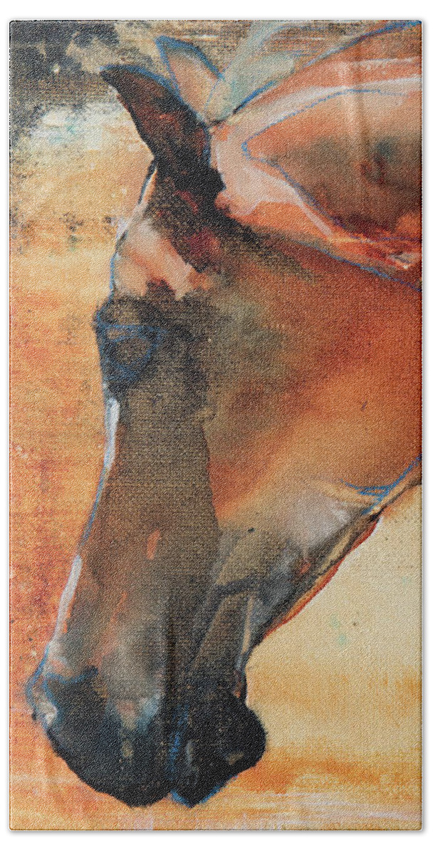 Horse Hand Towel featuring the painting Sun Kissed Abrabian by Jani Freimann