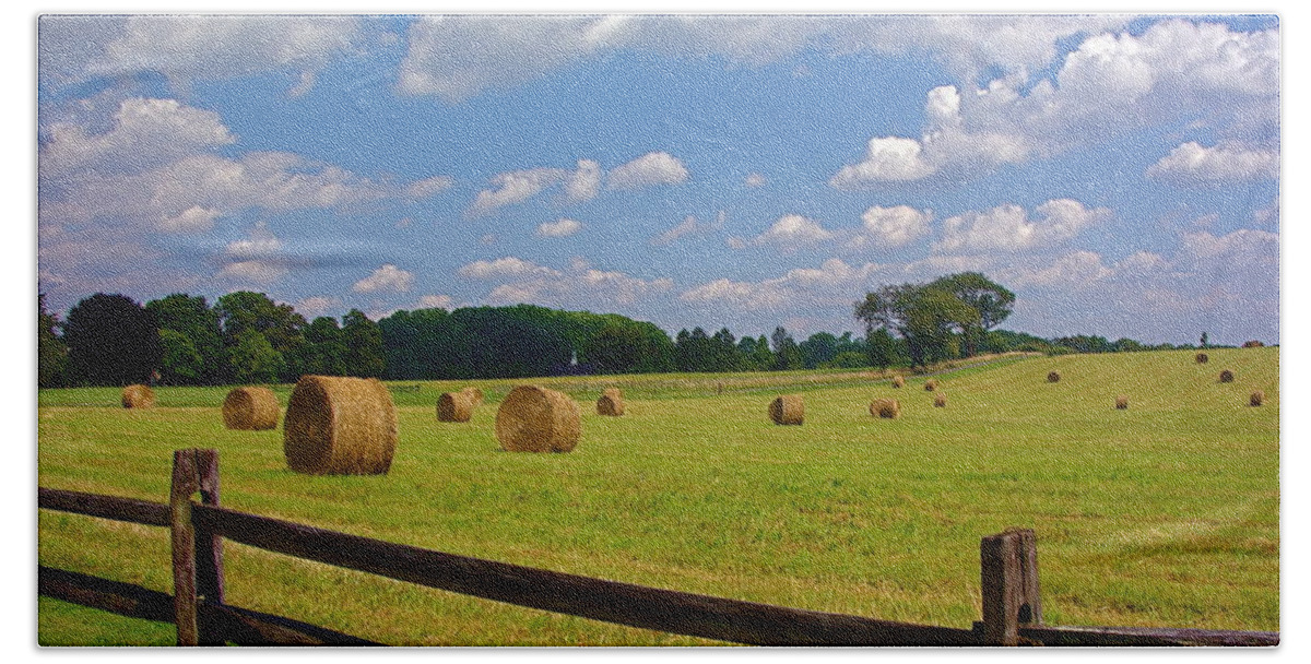 Landscape Hand Towel featuring the photograph Sun Shone Hay Made by Byron Varvarigos