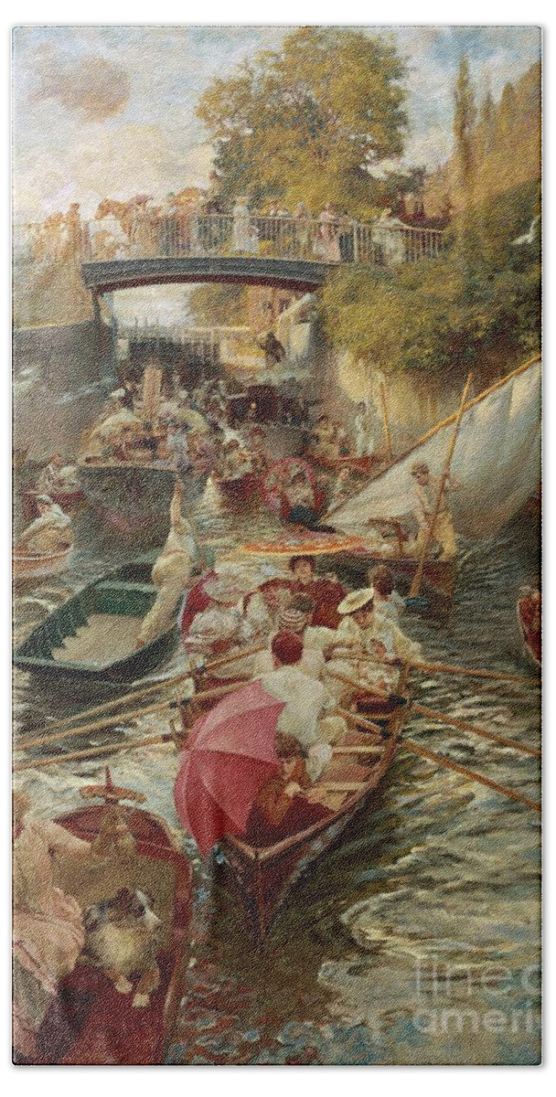 Boulter's Lock: Sunday Afternoon Hand Towel featuring the painting Sunday Afternoon, Boulters Lock, Edward John Gregory by Edward John Gregory