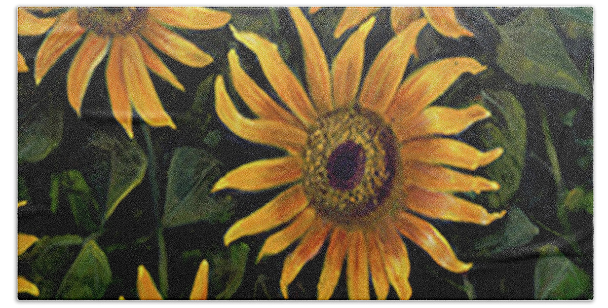 Pillow Hand Towel featuring the painting Sunflower 2 by Claudia Goodell
