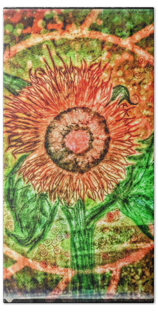 Flower Of Life Bath Towel featuring the mixed media Sunflower by Christine Paris