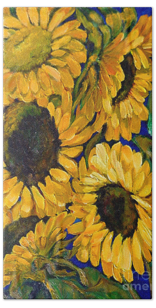 Flowers Hand Towel featuring the painting Sunflower Faces by Beverly Boulet