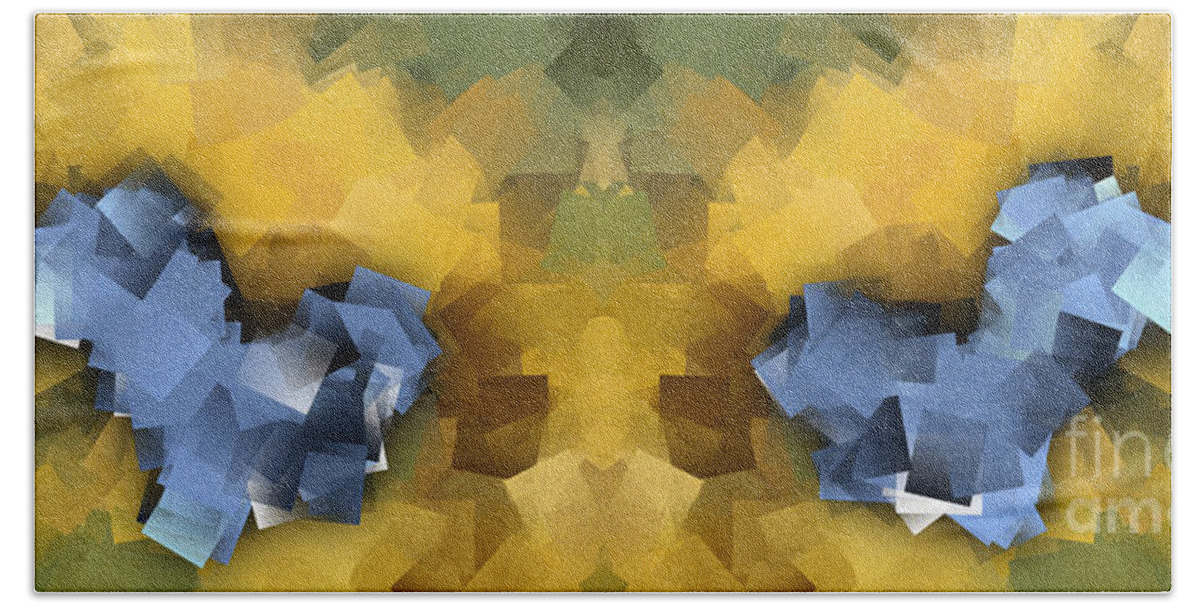 Abstract Bath Towel featuring the digital art Sunflower Fields Abstract Squares Part 8 by Jason Freedman