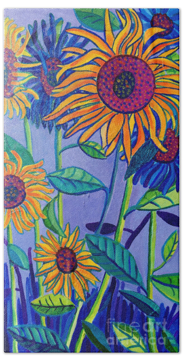 Sunflowers Hand Towel featuring the painting Sunflower Garden by Debra Bretton Robinson