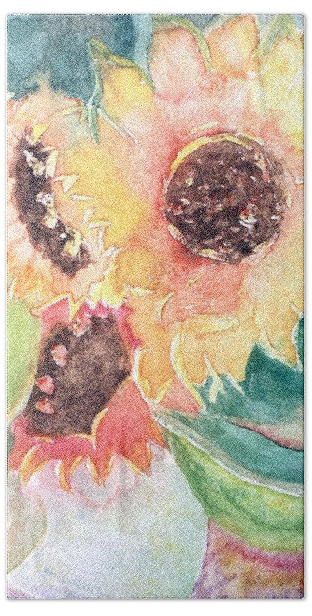Sunflower Bath Towel featuring the painting Sunflower Glory by Renate Wesley