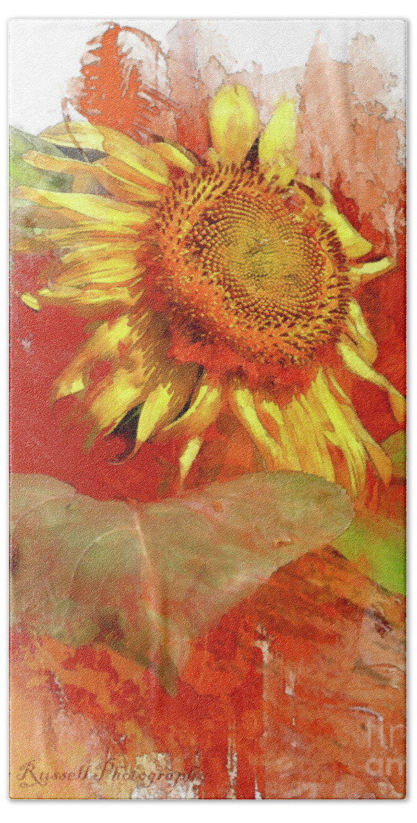  Hand Towel featuring the digital art Sunflower in Red by Kathy Russell