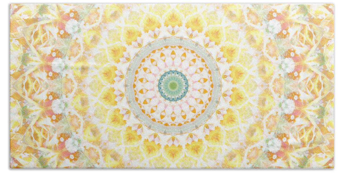 Sunflower Bath Sheet featuring the painting Sunflower Mandala- Abstract Art by Linda Woods by Linda Woods