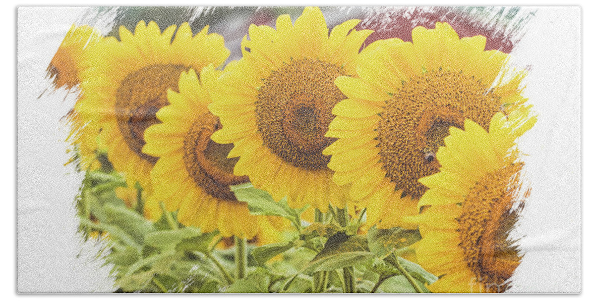 Sunflowers Hand Towel featuring the photograph Sunflower Sisters by Eleanor Abramson