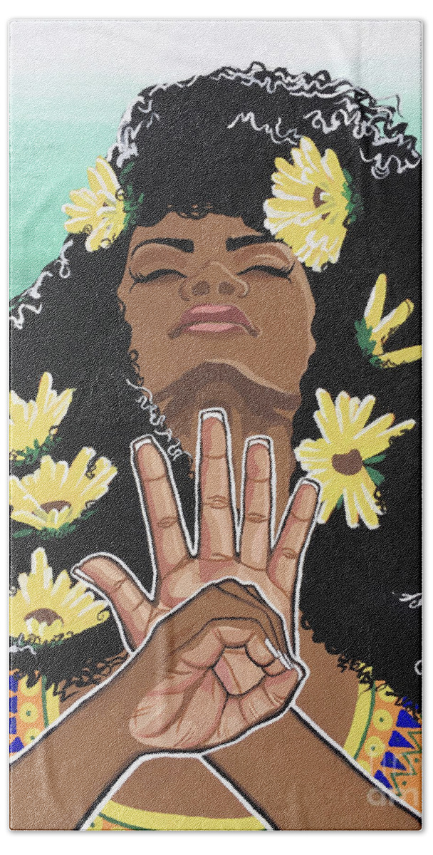 Dashiki Hand Towel featuring the painting Sunflowers and Dashiki by Alisha Lewis