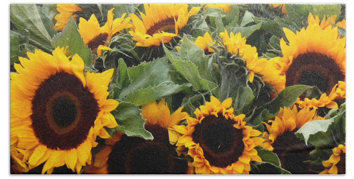 Sunflowers Bath Sheet featuring the photograph Sunflowers at the Market by Carol Groenen
