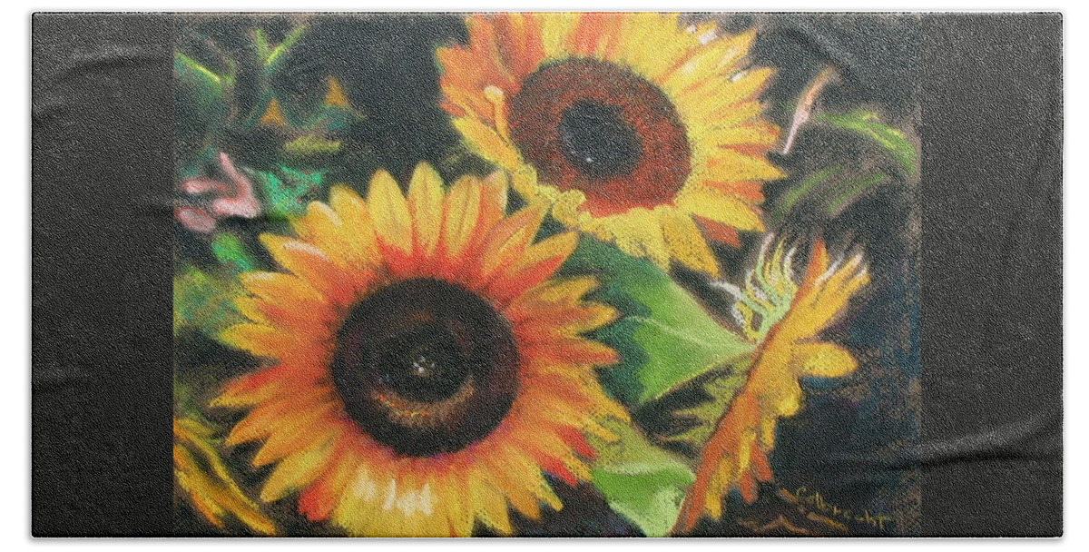 Sunflowers Hand Towel featuring the painting Sunflowers by Shirley Galbrecht