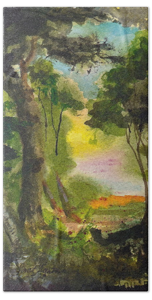 Trees Bath Towel featuring the painting Sunglow by Frank SantAgata