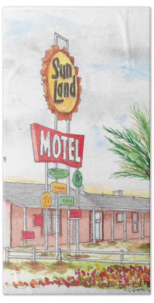 Sunland Motel Bath Towel featuring the painting Sunland Motel, Route 80, Meza, Arizona by Carlos G Groppa