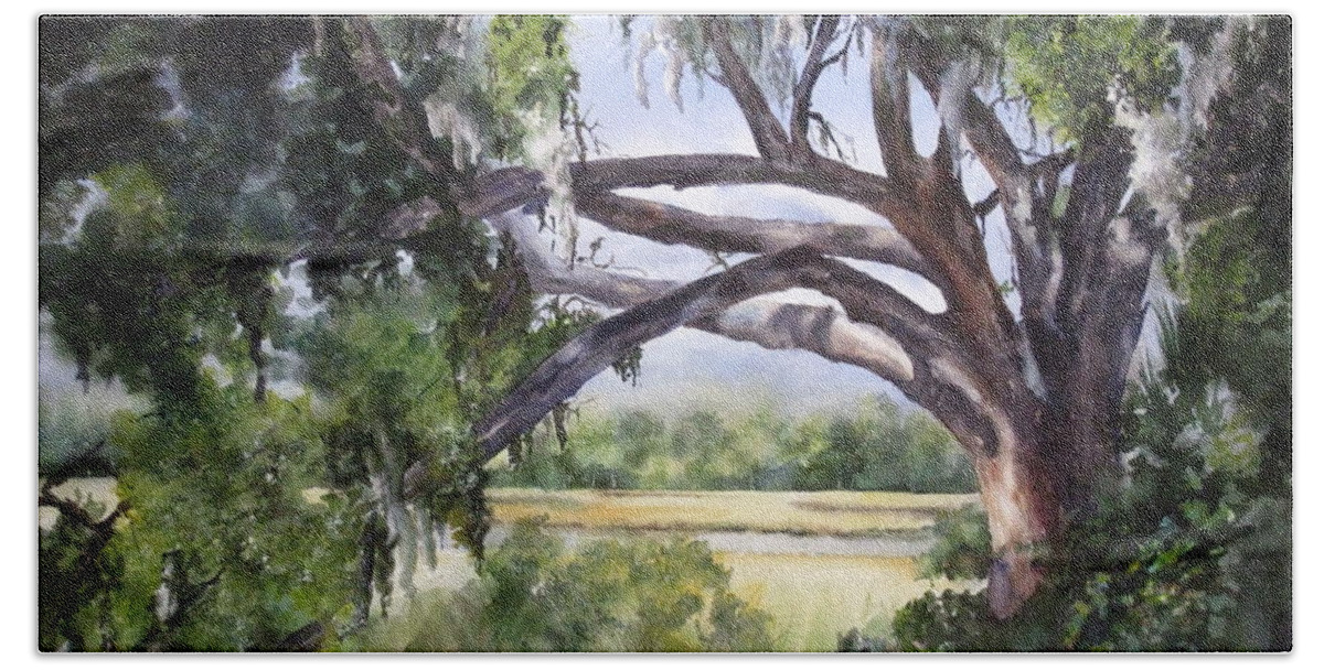 Marsh Hand Towel featuring the painting Sunlit Marsh by Mary McCullah