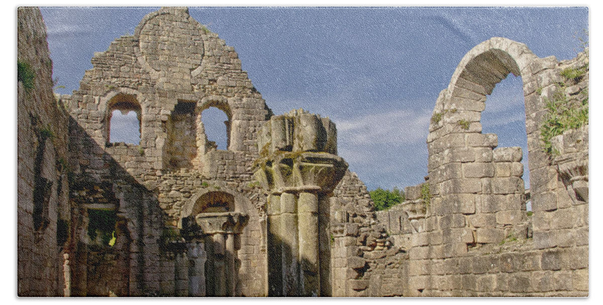 Reformation Hand Towel featuring the photograph Sunny Abbey Ruins by Elena Perelman