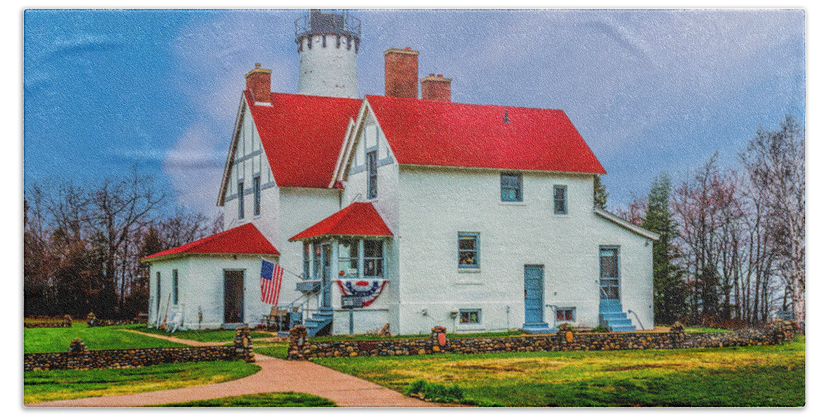 Iroquois Bath Sheet featuring the photograph Sunny at Point Iroquois Lighthouse by Nick Zelinsky Jr