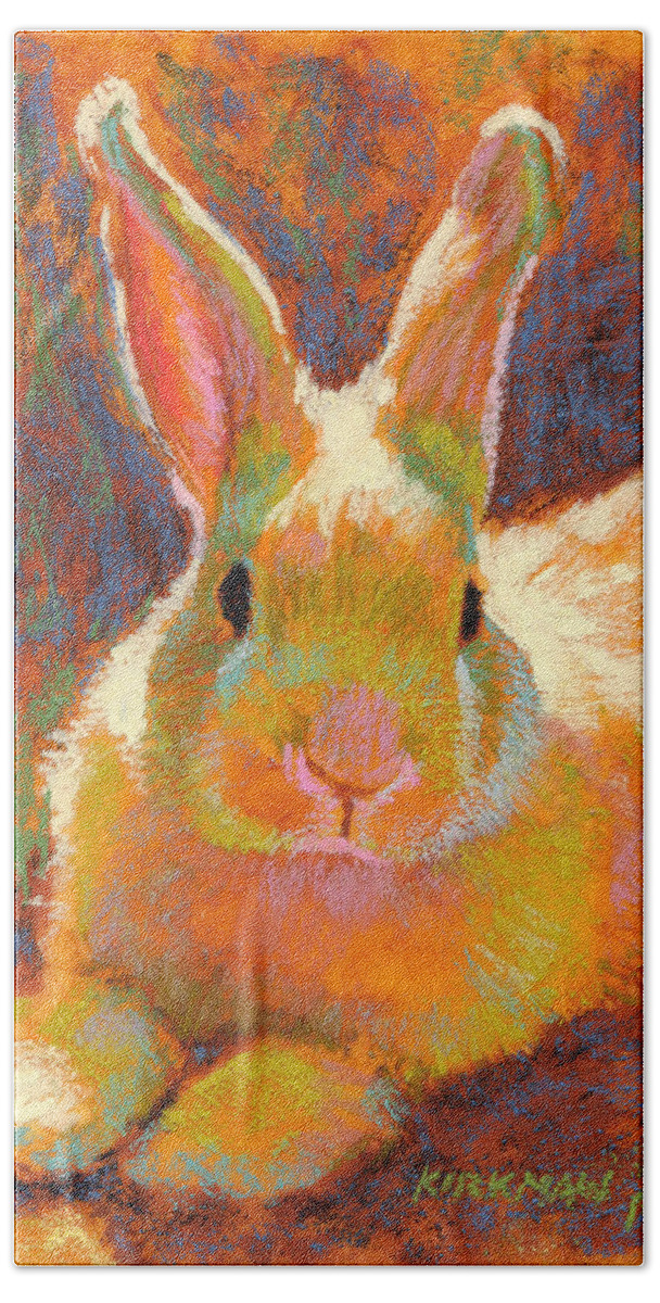 Rabbit Hand Towel featuring the pastel Sunny Bun by Rita Kirkman
