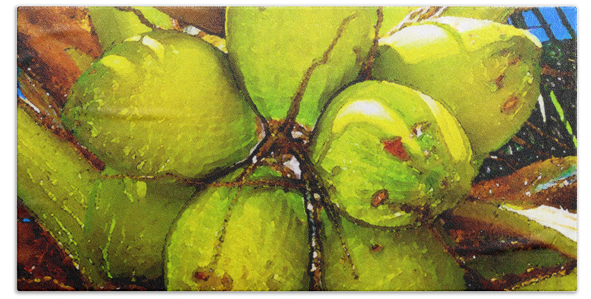 Coconuts Bath Towel featuring the painting Sunny Coconuts by David Lee Thompson