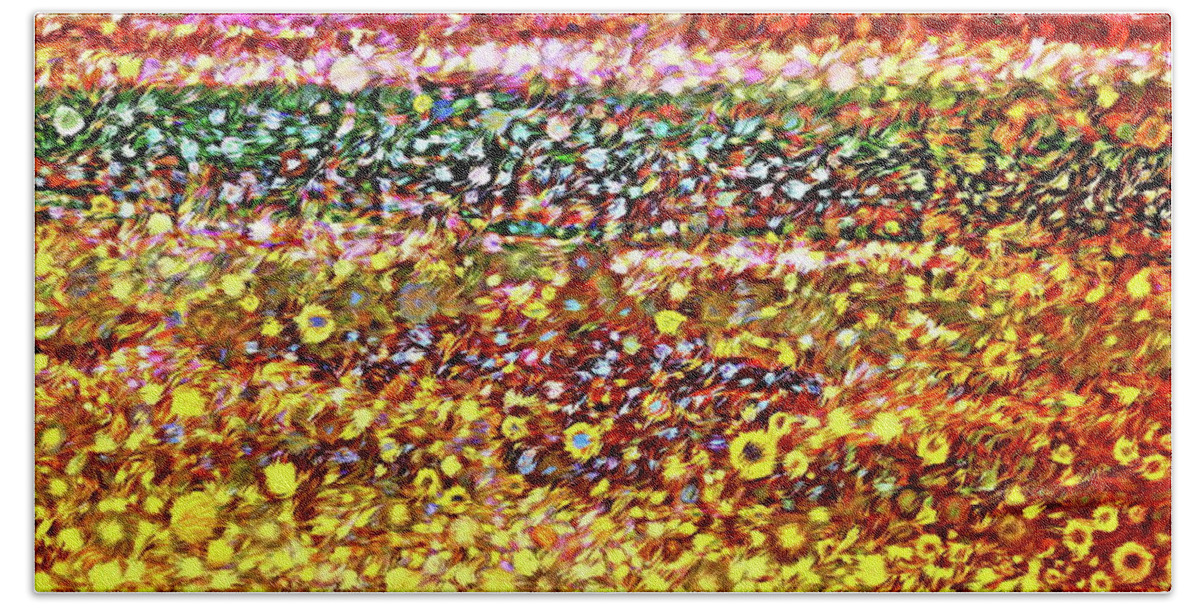 Sunny Bath Towel featuring the digital art Sunny Flower Fields by Dana Roper