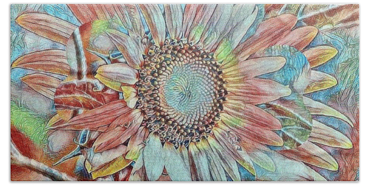 Sunflowers Kansas Art Hand Towel featuring the mixed media Sunny Sunflowers by PainterArtist FIN