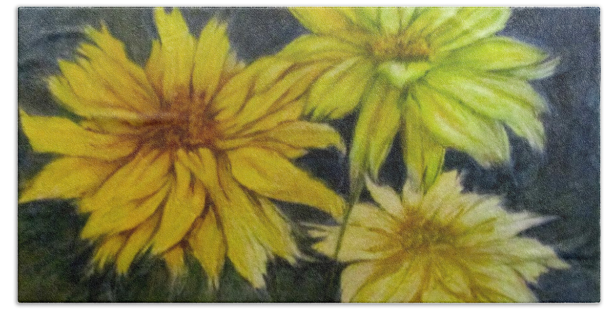 Flowers Bath Towel featuring the drawing Sunny Yellow by Barbara O'Toole