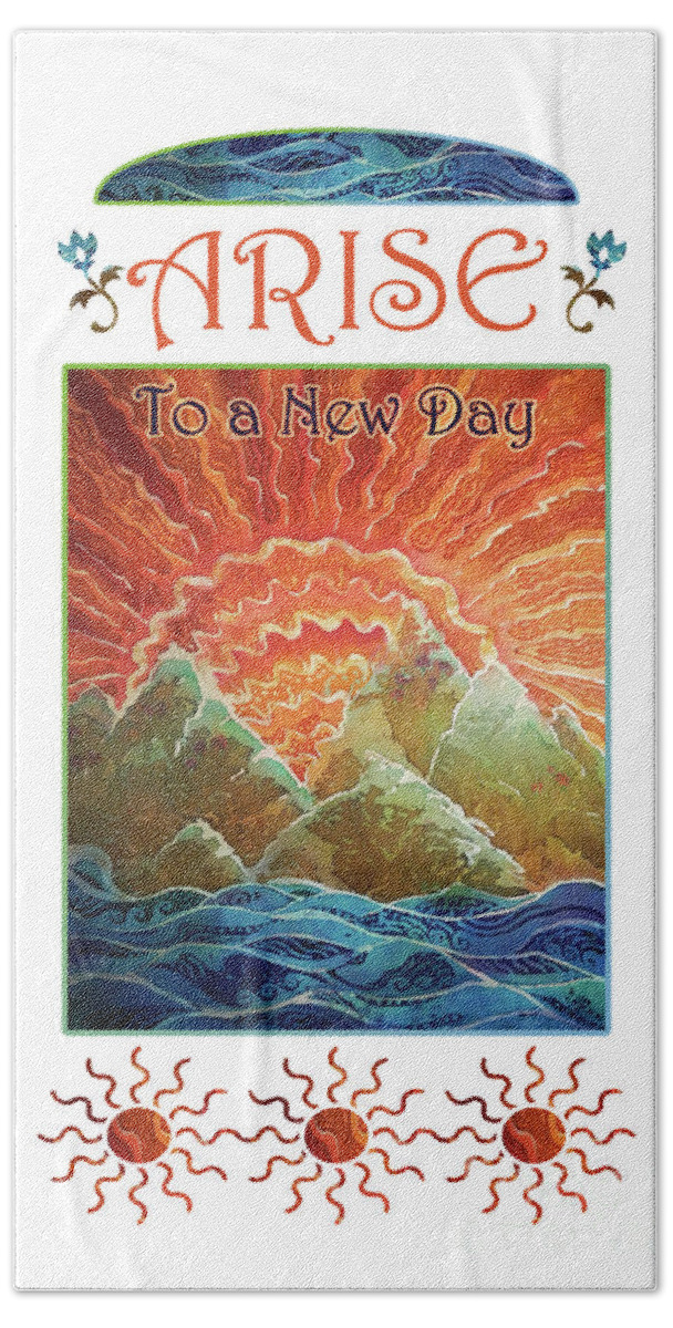 Arise Hand Towel featuring the mixed media Sunrays - Arise New Day by Sue Duda