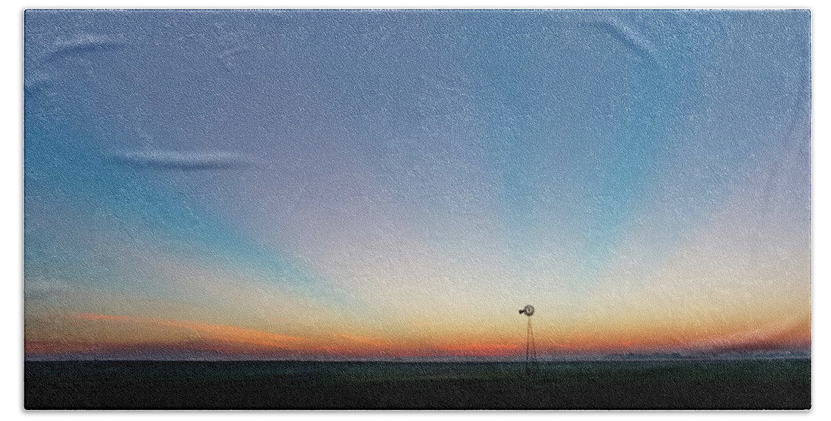 Kansas Bath Towel featuring the photograph Sunrise and Windmill 03 by Rob Graham