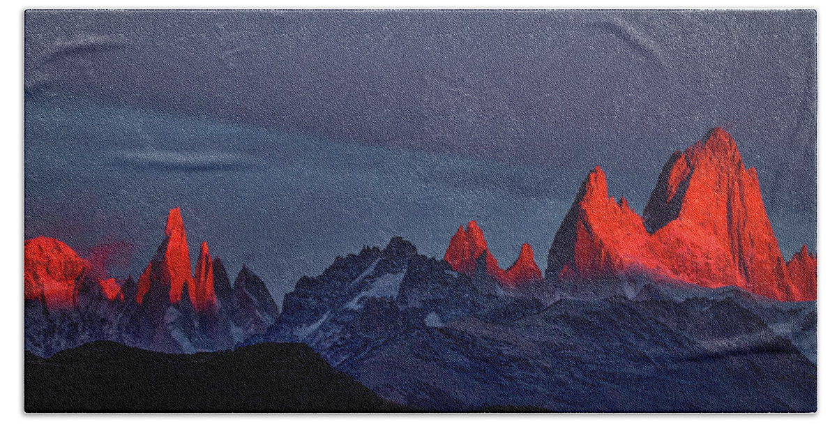 Patagonia Hand Towel featuring the photograph Sunrise at Fitz Roy #2 - Patagonia by Stuart Litoff