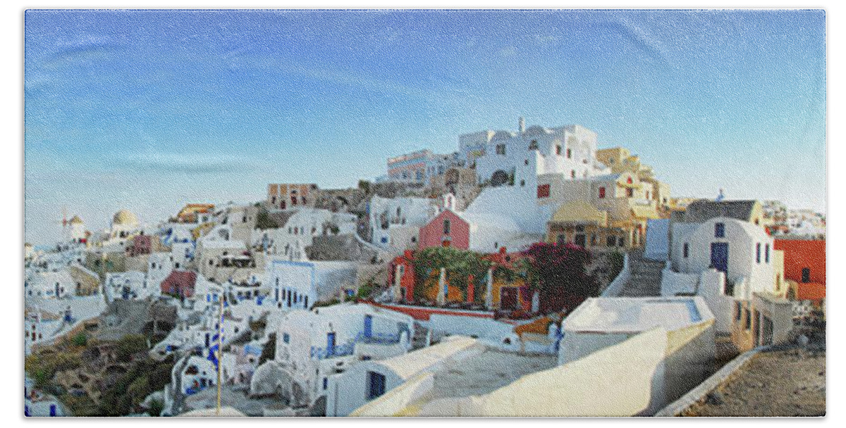 Greece Bath Towel featuring the photograph Sunrise at Oia by Dave Koch