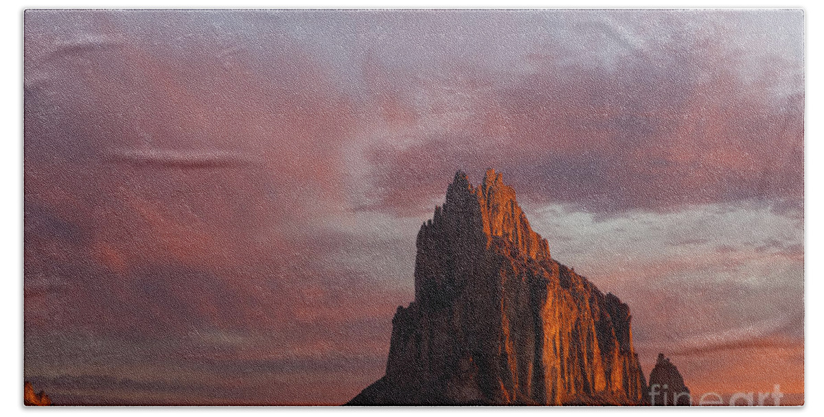 Shiprock Hand Towel featuring the photograph Sunrise at Shiprock New Mexico by Keith Kapple