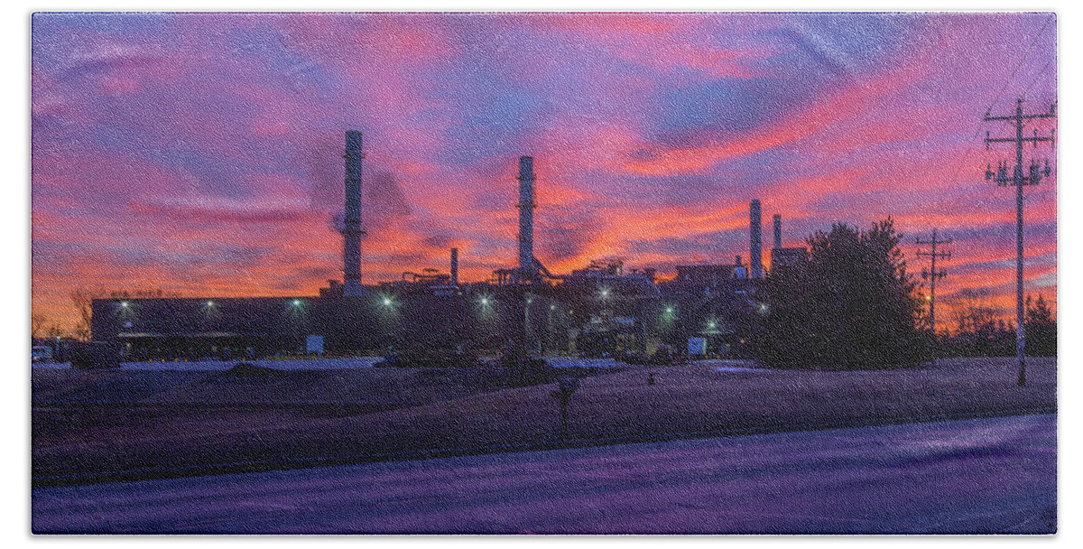 Sunrise Hand Towel featuring the photograph Sunrise at Waupaca Foundry Plants 2 and 3 3-24-2018 by Thomas Young