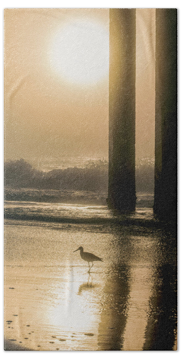 Beach Hand Towel featuring the photograph Sunrise Bird at Beach by John McGraw