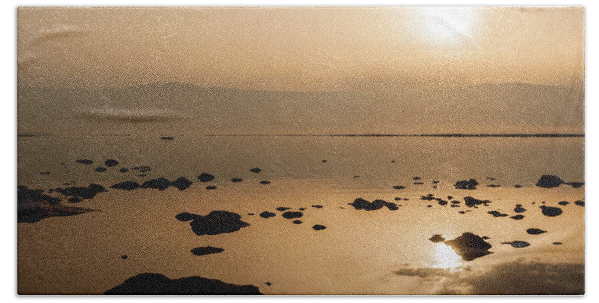 Sun Bath Towel featuring the photograph Sunrise on the Dead Sea by Sergey Simanovsky