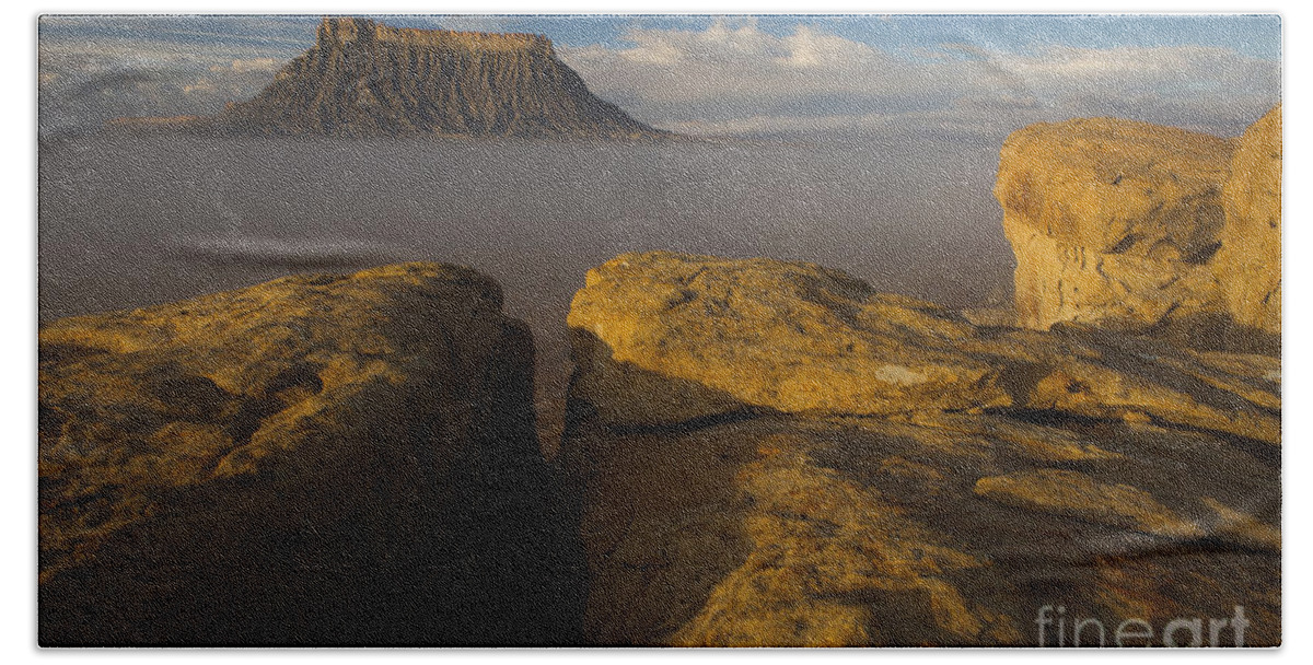Factory Butte Bath Towel featuring the photograph Sunrise over Factory Butte by Keith Kapple