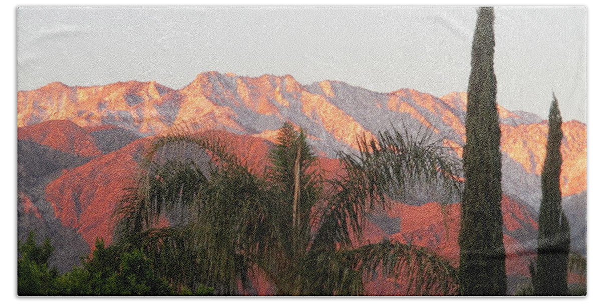 Sunrise Bath Towel featuring the photograph Sunrise Palm Springs Mountains by Randall Weidner