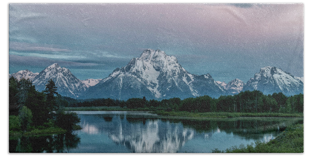 Sunrise Bath Towel featuring the photograph Sunrise Reflections At Oxbow Bend by Tony Hake