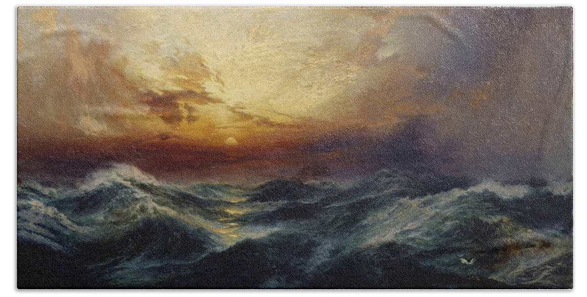 Sunset After A Storm Hand Towel featuring the painting Sunset After a Storm by Thomas Moran