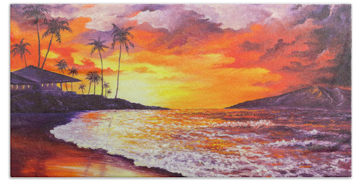 Darice Hand Towel featuring the painting Sunset At Kapalua Bay by Darice Machel McGuire