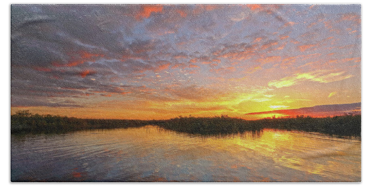 Florida Bath Towel featuring the photograph Sunset at Loxahatchee National Wildlife Refuge near Florida Boyton Beach by Juergen Roth