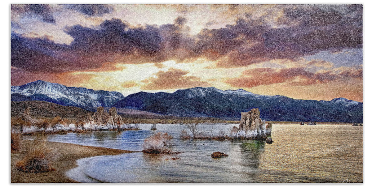Mono Lake Hand Towel featuring the photograph Sunset At Mono Lake by Endre Balogh