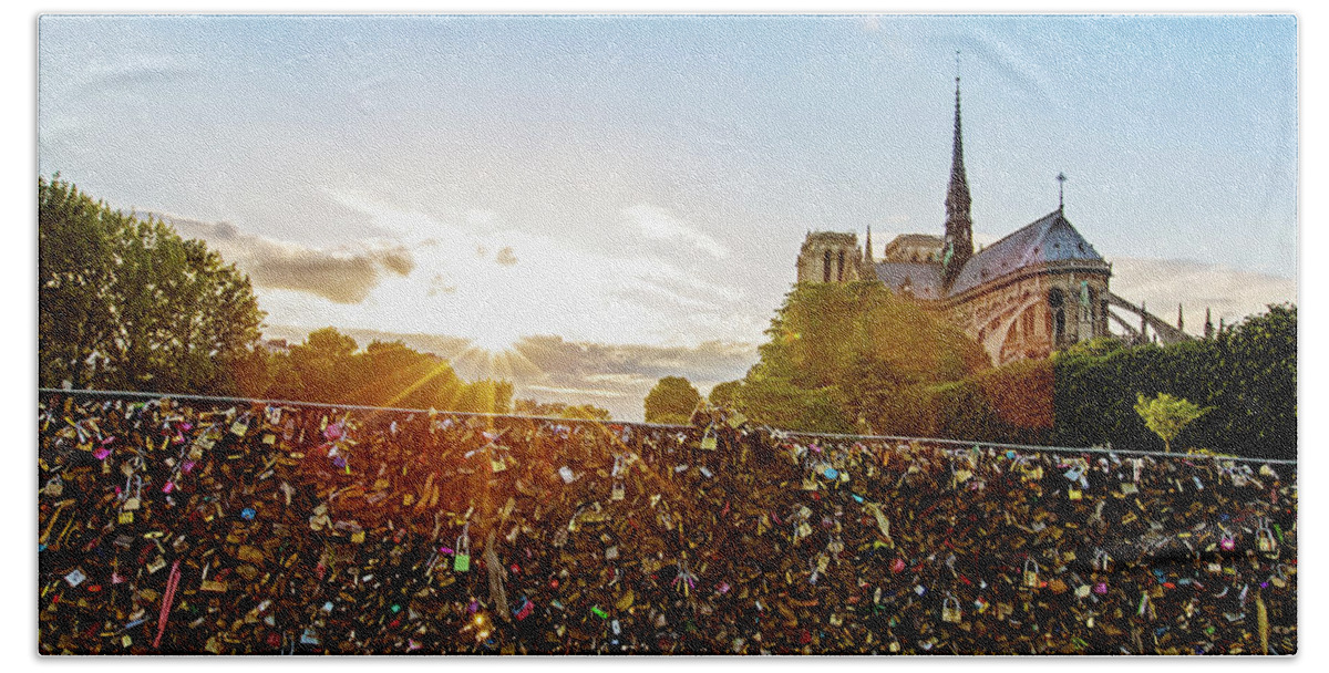 Paris Print Hand Towel featuring the photograph Sunset At Notre Dame De Paris by Melanie Alexandra Price